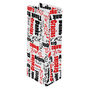 Multilingual Red Black Hartelijk dank voor Word Cl Wijn Cadeautas