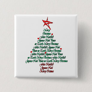 Multilinguïstische chipkaart Feliz Natal Tree Vierkante Button 5,1 Cm