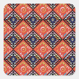 Multipatroonpatroon van Afrikaanse mand Vierkante Sticker