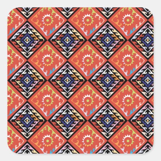 Multipatroonpatroon van Afrikaanse mand Vierkante Sticker (Voorkant)