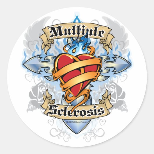 Multipele sclerose Kruis en hart Ronde Sticker (Voorkant)