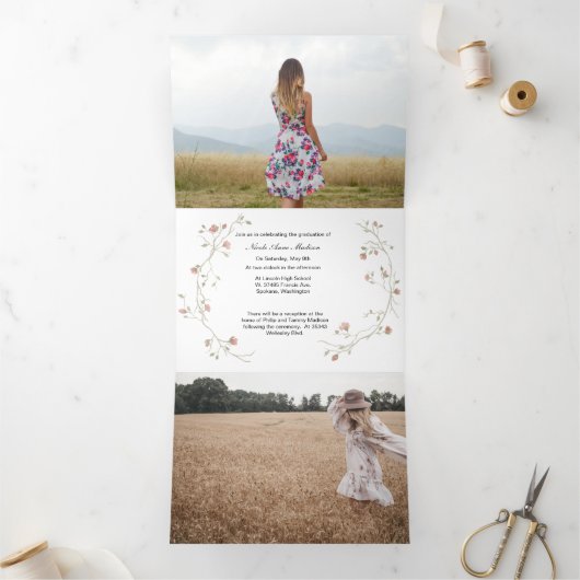 Multiphoto Boho Graduation Triple Faire-part (Intérieur)