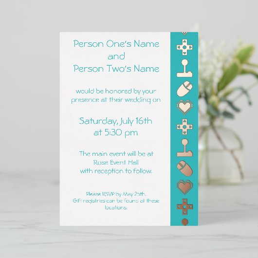 Multiplayer Mode in Turquoise Folie Invitation Folie Uitnodiging (Staand Voorkant)