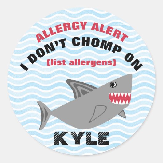 Multiple Food Allergy Alert Shark Stickers (Voorkant)