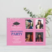 Multiple Fotoroze en blue Graduparty Kaart (Staand voorkant)