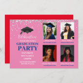 Multiple Fotoroze en blue Graduparty Kaart (Voorkant / Achterkant)