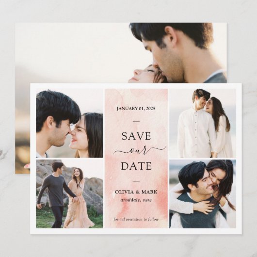 Multiple Foto's Waterverf Bar Save The Date (Voorkant / Achterkant)