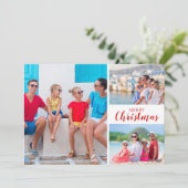 Multiple Photo Red Merry kerst Feestdagenkaart (Staand voorkant)