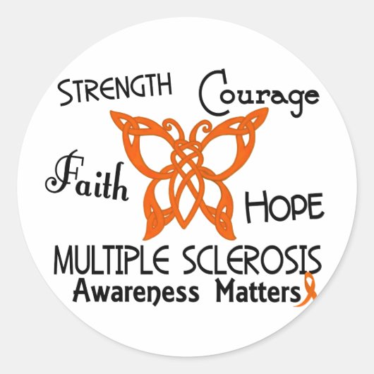 Multiple sclerose Celtic Butterfly 3 Ronde Sticker (Voorkant)