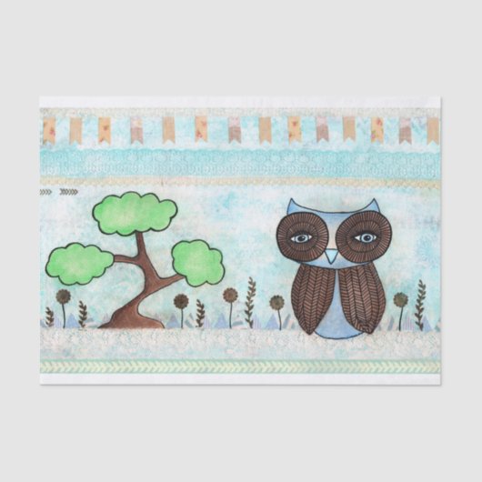 Multiplex Media Blue Owl Art Print Tissue Paper Tissuepapier (Voorkant)