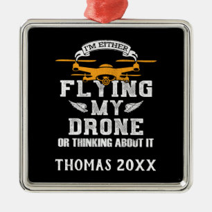 Multirotor Quadcopter met speciale dronepiloot Metalen Ornament