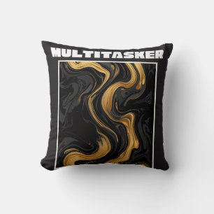 Multitasker Goud & Zwart Vloeibare Marmer Abstract Kussen