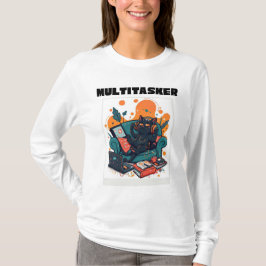 Multitasker Kat - Grappige Luie Game Kat Lange Mou T-shirt