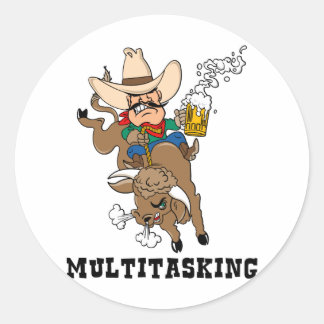 Multitasking Bull Rider Ronde Sticker