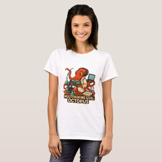 Multitasking octopus in het lab t-shirt (Voorkant volledig)