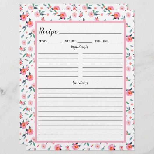 Multomap Pagina met roze roze roze bloemenpatroon  (Voorkant / Achterkant)