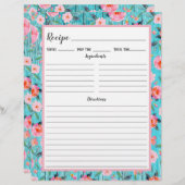 Multomap Rustic Pink Floral Aqua Wood Recipe Pagin (Voorkant / Achterkant)