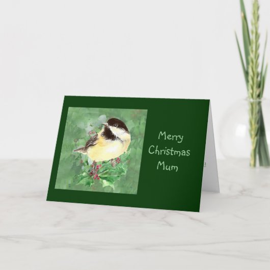 Mum, de Vogel van Chickadee van Kerstmis & het Feestdagen Kaart (Voorkant)