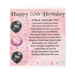 Mum Poem - 50th Birthday Notitieblok