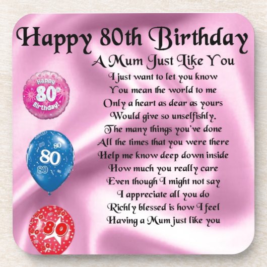 Mum Poem - 80th Birthday Bier Onderzetter (Voorkant)