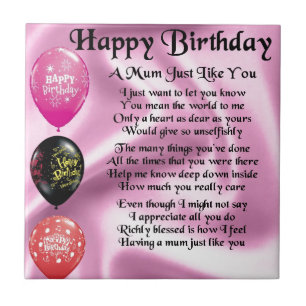 Mum Poem - Happy Birthday Tegeltje