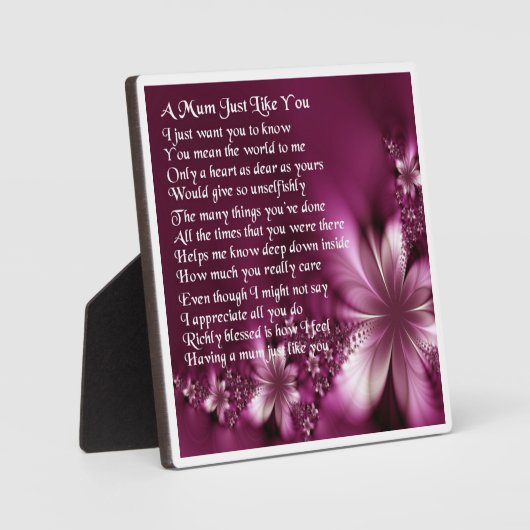 Mum Poem Plaque - Fleurs Design (Recto)