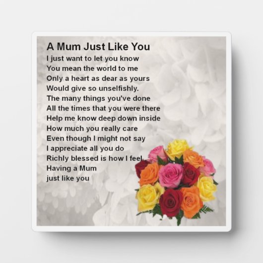 Mum Poem Plaque - Flowers Design Fotoplaat (Voorkant)