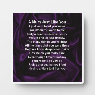 Mum Poem Plaque - Paars zijdeontwerp Fotoplaat