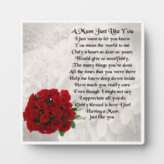 Mum Poem Plaque - Red Roses Design Fotoplaat (Voorkant)