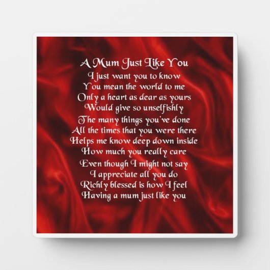 Mum Poem Plaque - Rood zijdeontwerp Fotoplaat (Voorkant)