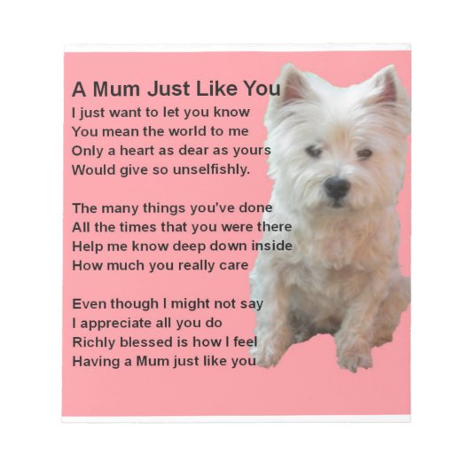 Mum Poem - Westie-ontwerp Notitieblok (Voorkant)