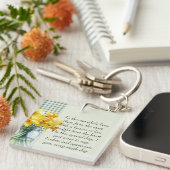 Mum Waardering Gedicht Groene Gingham en Daffodils Sleutelhanger (Voorkant Rechts)
