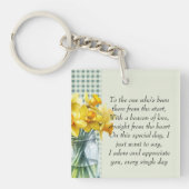 Mum Waardering Gedicht Groene Gingham en Daffodils Sleutelhanger (Voorkant)