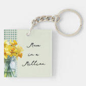 Mum Waardering Gedicht Groene Gingham en Daffodils Sleutelhanger (Achterkant)