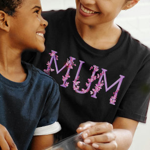 Mum waterverf kunst orchidee tekst op zwart t-shirt