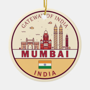 Mumbai India City Skyline Embleem Keramisch Ornament