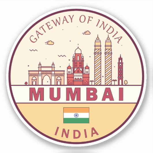 Mumbai India City Skyline Embleem Sticker (Voorkant)