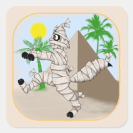 mummikat die langs de piramide loopt vierkante sticker