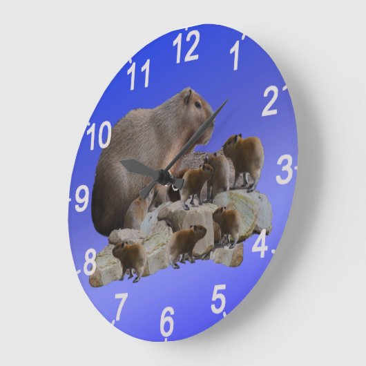 Mummy Capybara met baby's, wandklok Grote Klok (Hoek)