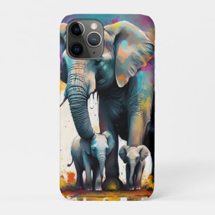 Mummy en Baby olifanten kleuren splash, iPhone 11 Pro Hoesje