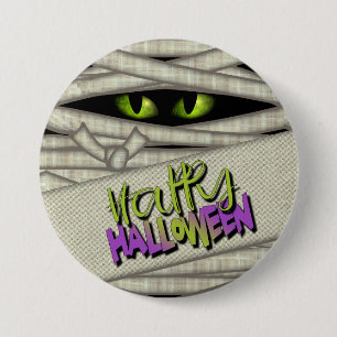 Mummy Eyes Halloween Green ID685 Ronde Button 7,6 Cm