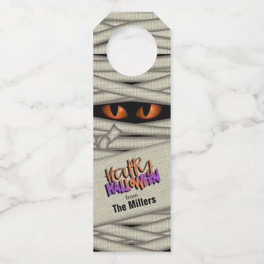 Mummy Eyes Halloween Oranje ID685 Flessenhanger (Voorkant)