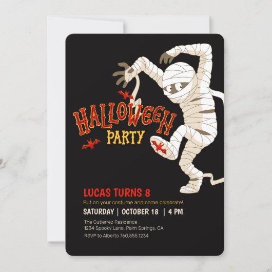 Mummy Halloween Birthday Party Invitation Kaart (Voorkant)