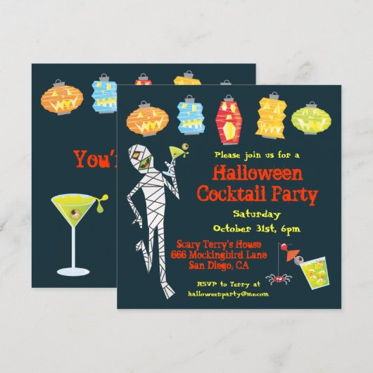 Mummy Halloween Cocktail Party-uitnodigingen Kaart (Voorkant / Achterkant)