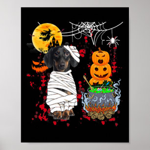 Mummy Teckel Hond Halloween Hond Scary Pumpkins L Poster