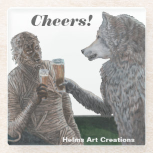 Mummy & Werewolf Drink Beer Art Glass Onderzetter