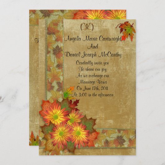 Mums mariage de automne Invitation (Devant / Derrière)
