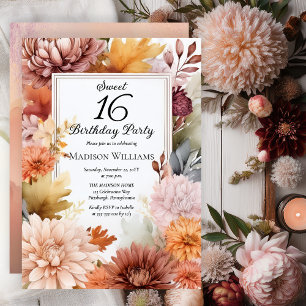Mums Pioenrozen Bloemrijke Sweet 16 Verjaardagsf Kaart