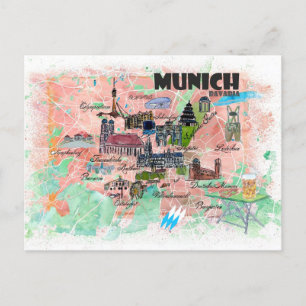 München Bavaria geïllustreerde reiskaart Briefkaart