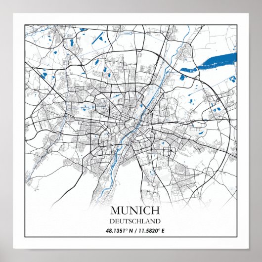 München Deutschland City Map Eenvoudig reizen Poster (Voorkant)